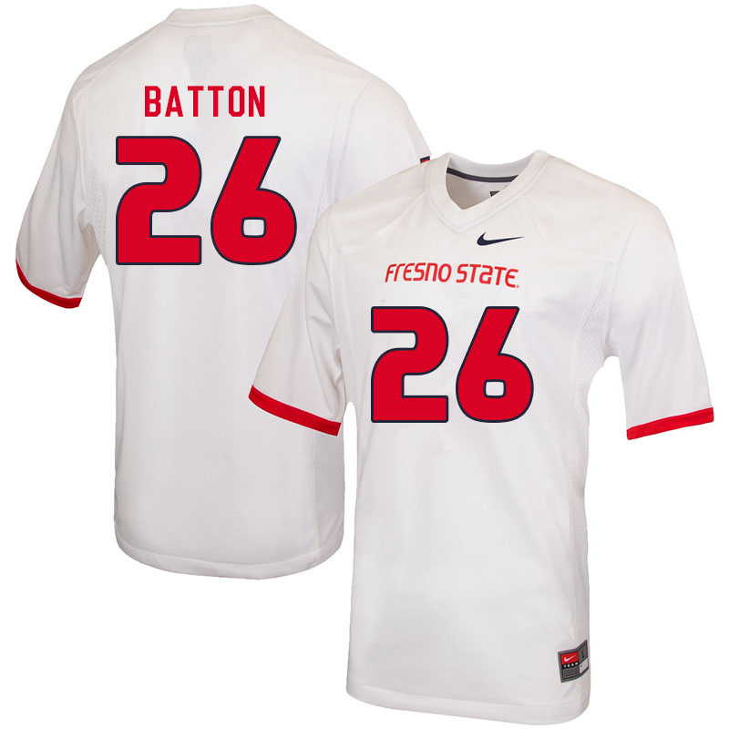 Men #26 Isaiah Batton Fresno State Bulldogs College Football Jerseys Sale-White